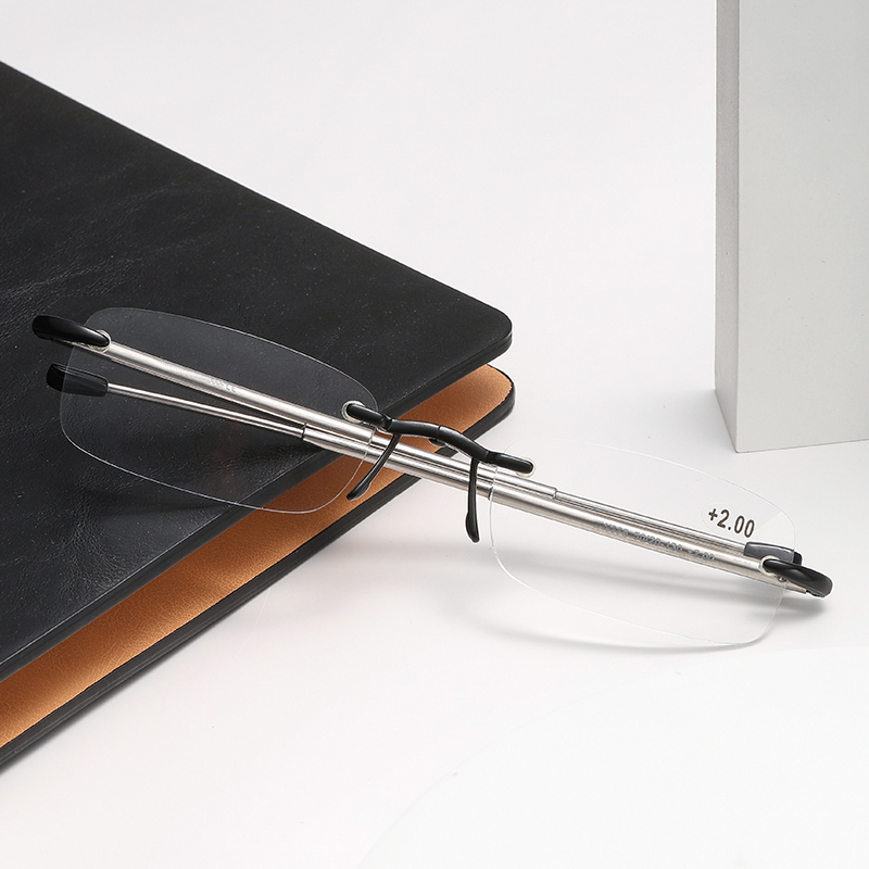 Rimless Telescope Folding Reading Glasses with portable cases