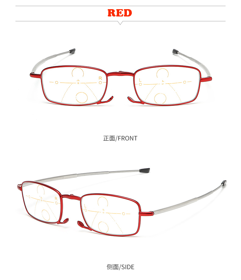 909F Portable Telescope Arms Multi Focus Photochromic Folding Reading Glasses Color Change Lens with Leather Pouch