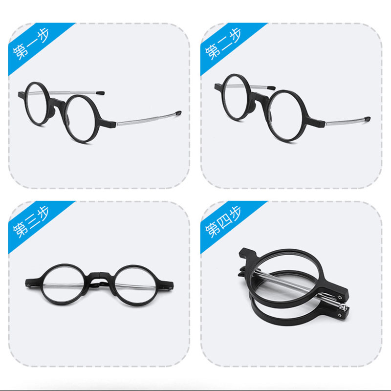 TR90 Frames Stainless Steel Telescope Arms Foldable Blue Light Vintage Round Reading Glasses
