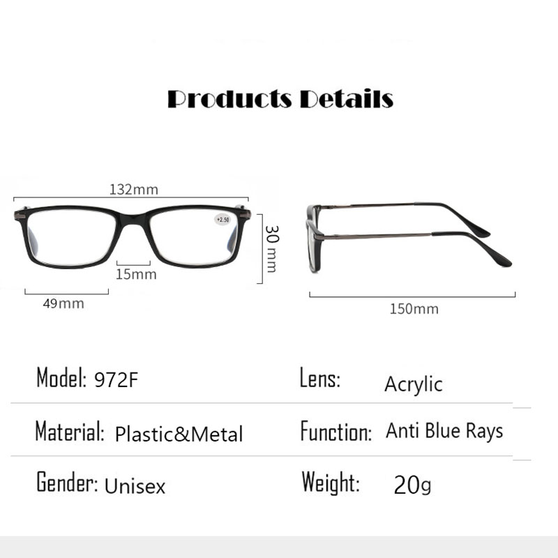 Unisex Spring Hinge Plastic and Metal Combination Blue light Block, Computer Mobile Digital Reading Glasses