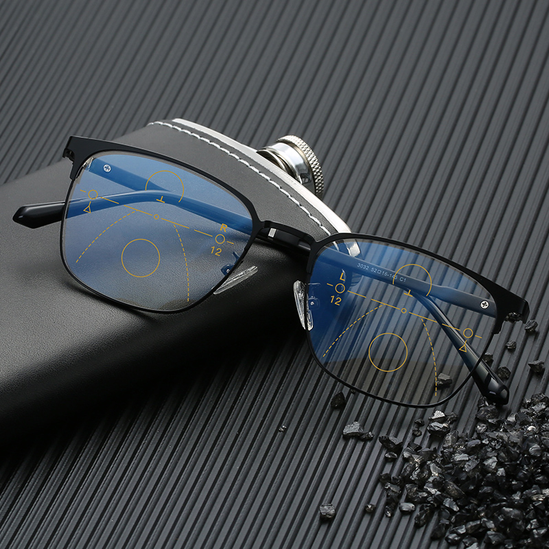 Men's Vintage Stainless Steel Multi Focus Reading Glasses Blue Light Blocking HD lens
