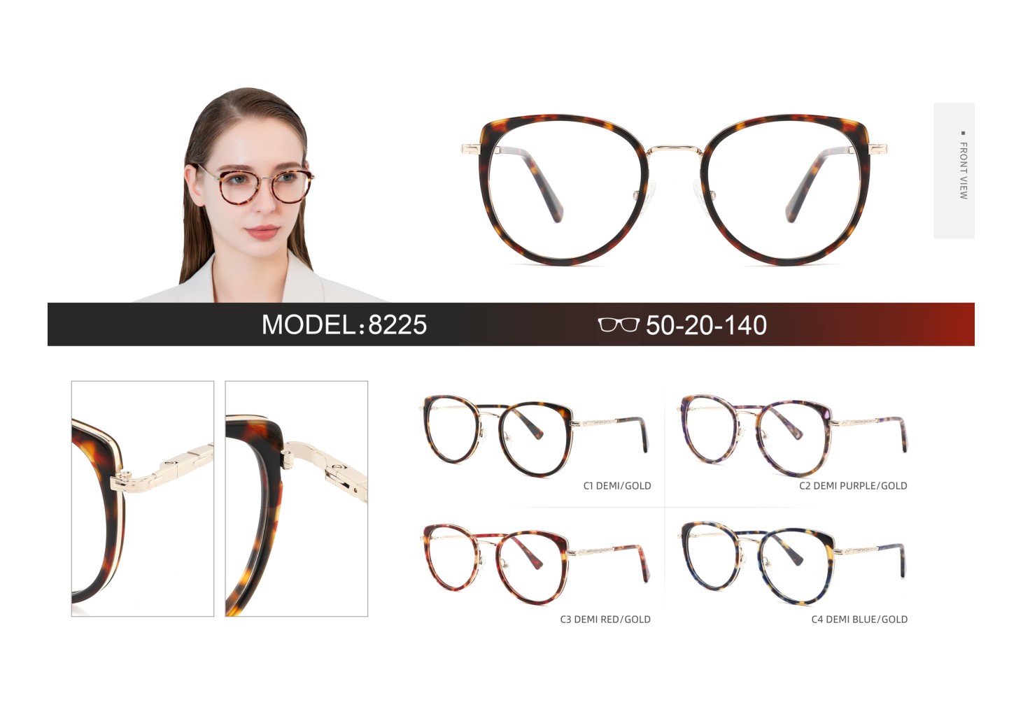 Metal&Acetate Combination Ins Popular Women Glasses Frame Metal Optical Eyeglasses Frames 