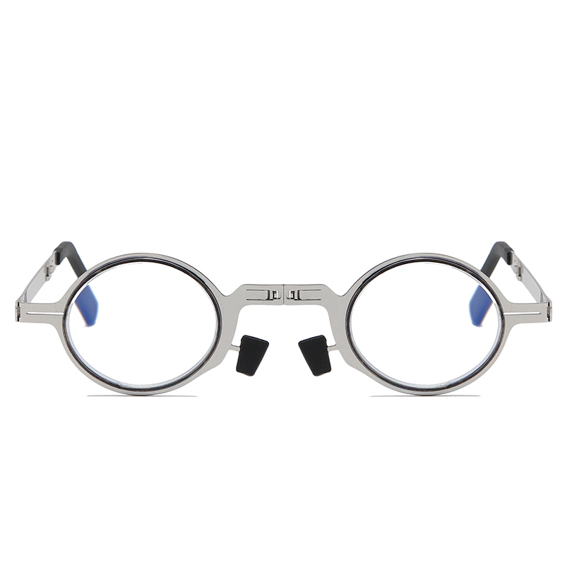 Unisex Vintage Ultra Light Stainless Steel No Screw Folding Reading Glasses Blue Light Blocking Reading Glasses
