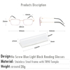 Stainless Steel Handmade No Screw Ultra Light Blue Light Reading Glasses