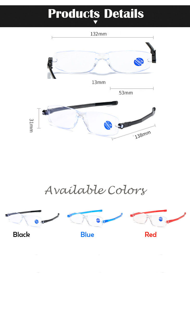 360 Degree Rotation Arms Folding Reading Glasses,Hd Blue Light Blocking Lens,eye Protection Uv400,With Slim Thin Cases