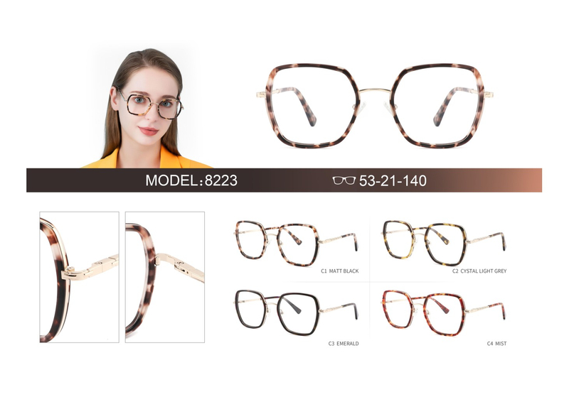 Hot Sale Ins Popular Women Glasses Frame Metal and Acetate Combination Optical Eyeglasses Frames 
