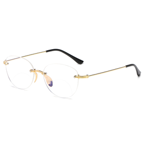 Unisex Bifocal Reading Glasses Stainless Steel Vintage RImless Design Blue light Blocking Digital Reading Glasses