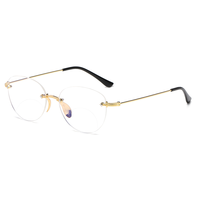Unisex Bifocal Reading Glasses Stainless Steel Vintage RImless Design Blue light Blocking Digital Reading Glasses