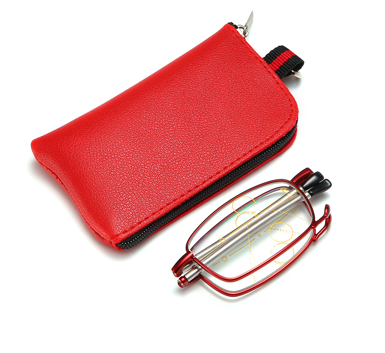 909F Portable Telescope Arms Multi Focus Photochromic Folding Reading Glasses Color Change Lens with Leather Pouch